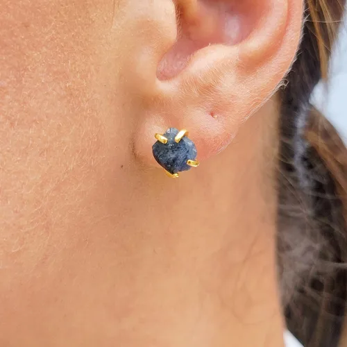 Miniatura 64 de Aretes de piedra preciosa natural en bruto con oro amarillo sobre plata de ley 925, 6 a 0.276 in, regalo de piedra de nacimiento de calidad genuina