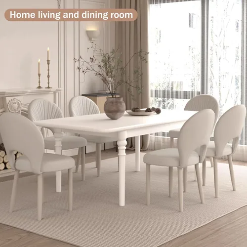 Miniatura 8 de Upholstered Kitchen Chairs Set, Dining Room Chair with Leather Cushion Seat, Lobby Chair with Metal Leg for Kitchen Living Room White