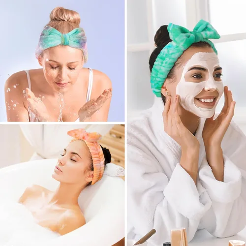 Miniatura 6 de LADES Diadema suave para el cuidado de la piel, tela ajustable, cómoda y elástica, bonitos patrones para maquillaje, facial, antideslizante, diadema