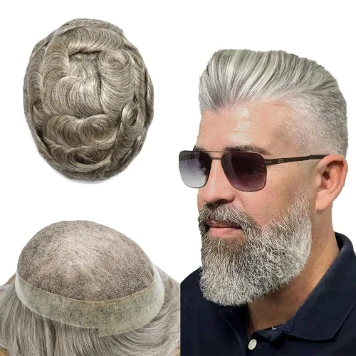 Miniatura 59 de Mens Toupee Hair Piece Real Cabello humano suave francés Encaje Toupee para hombres Sistema de reemplazo de cabello Hombres Hairpieces Hombres