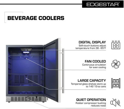 Miniatura 5 de EdgeStar CBR1501SLD 5.49 pies cúbicos 142 latas incorporado de acero inoxidable enfriador de bebidas