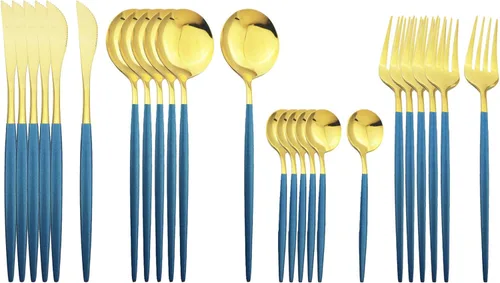 Miniatura 18 de Juego de cubiertos dorados con mango blanco, 24 piezas de acero inoxidable brillante, cubiertos para 6, aptos para lavavajillas Mango blanco dorado
