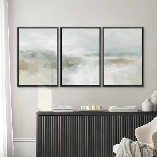 Miniatura 155 de SIGNWIN Lienzo enmarcado para pared, arte con pinceladas de flujo neutro en tonos beige abstractos, ilustraciones, arte moderno, decorativo