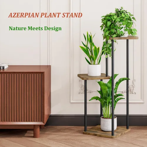 Miniatura 2 de AZERPIAN - Soporte para plantas de 3 niveles, estante de metal para plantas de interior, para múltiples plantas, soportes de esquina para flores