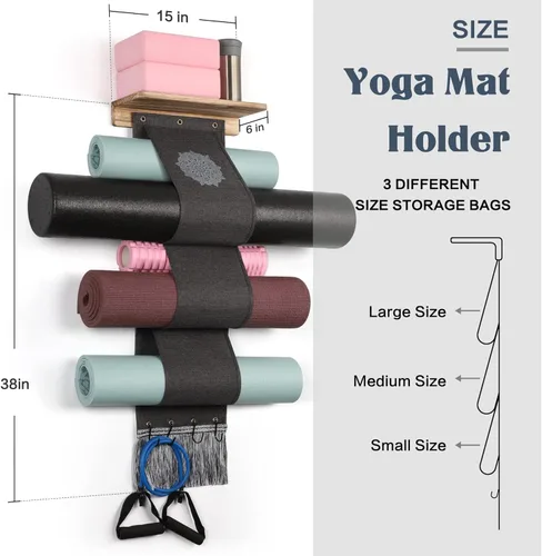Miniatura 4 de VINAEMO - Soporte para esterilla de yoga, accesorios, organizador de montaje en pared, almacenamiento, decoración, rodillo de espuma y Negro