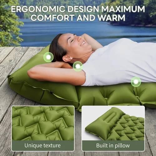 Miniatura 4 de Almohadilla de Dormir de Camping con Almohada, Almohadilla Inflable con Bomba de Pies Integrada, Colchón de Aire Ultraligero, Almohadilla de Camping