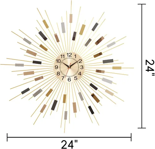 Miniatura 2 de Starburst Reloj de Pared Redondo Decorativo de 24" Silencioso Operado por Batería, Reloj de Pared Decorativo de Metal Moderno de Mediados de Siglo