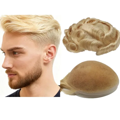 Miniatura 17 de N.L.W. Toupee de cabello humano para hombres, prótesis europea de piezas de cabello sistema de reemplazo para hombres con 10x8 HD súper fino encaje