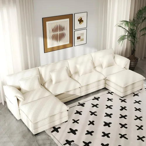 Miniatura 27 de Real Relax 145'' Sofá seccional modular, sofá convertible de 4 plazas con chenilla, 8 almohadas y 2 reposabrazos para sala de estar, oficina