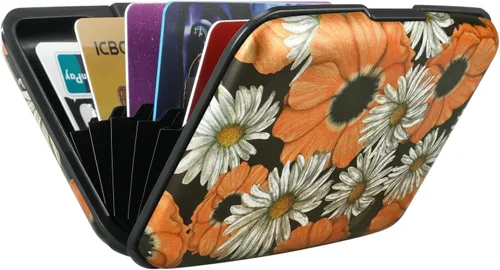 Miniatura 13 de ELFISH Mini cartera de aluminio RFID para tarjetas de crédito, funda de identificación de metal para hombres y mujeres, Happy Flower, Cartera Rfid