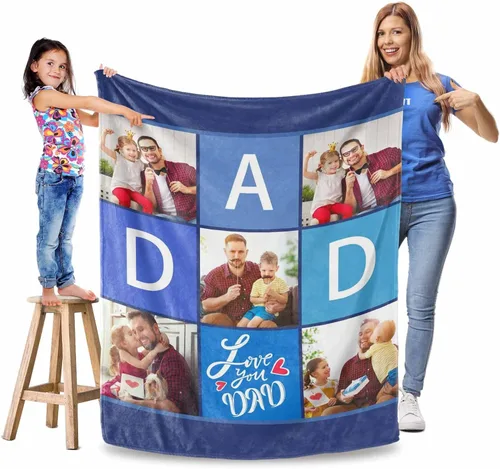 Miniatura 23 de Manta personalizada para el Día del Padre, regalos para papá, mantas personalizadas con fotos, mantas personalizadas de collage de fotos, manta suave