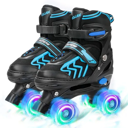 Patines ajustables para niños pequeños con ruedas iluminadas para niños y niñas principiantes para deportes de interior y exterior Negro&azul