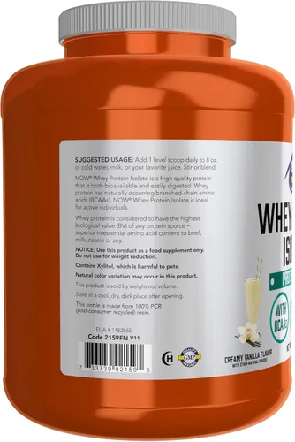 Miniatura 3 de NOW Foods Nutrición Deportiva, Proteína de Suero Aislada, 25 g Con BCAAs, Polvo Cremoso de Vainilla, 5 Libras