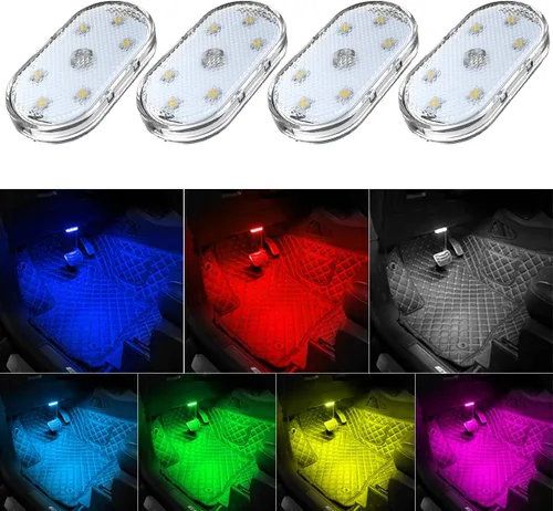 4 piezas luces LED inalámbricas para el interior del automóvil, luces interiores de 7 colores con 6 cuentas de lámpara LED brillantes, luz nocturna