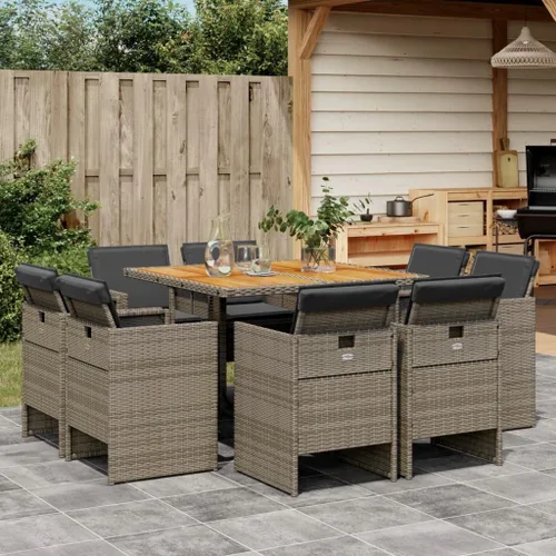 Miniatura 23 de 9 Piece Patio Dining Set with Cushions Black Poly Rattan Outdoor Furniture Set for Garden Backyard Balcony Porch