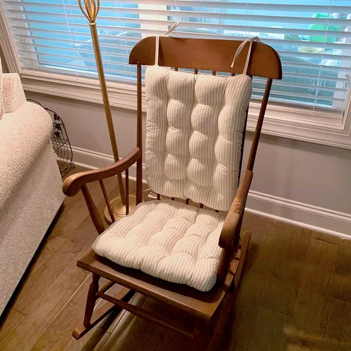 Miniatura 8 de Barnett Home Decor Ticking Stripe - Cojines naturales para silla mecedora, extra grandes, reversible, relleno de espuma de látex y respaldo