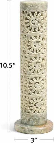 Miniatura 5 de Carry Me - Soporte para varillas de incienso de mármol Quemador de velas, soporte para velas de té, tallado floral hecho a mano, 3 x 3 x 10.5