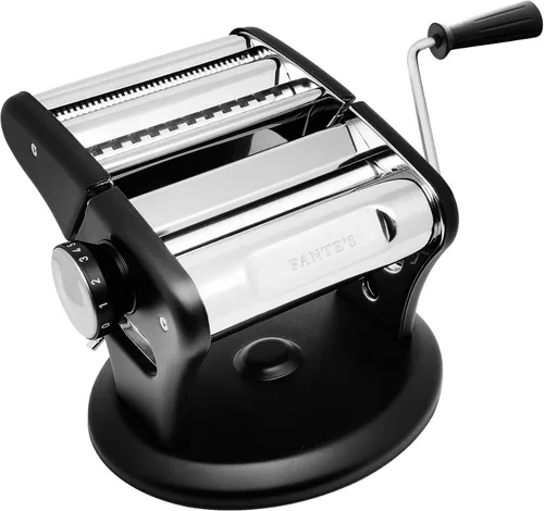 Fante's Supreme Pasta Maker, Máquina compacta de prensa manual de fideos con base de succión antideslizante para pasta casera fresca, ravioles, Negro