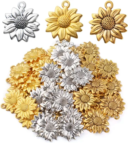 Miniatura 8 de BronaGrand 60pcs Sunflower Pendant Charms Alloy Sunflower Bead Charms Flower Charms Pendants Craft Supplies for DIY Jewelry Earrings Necklace Dorado