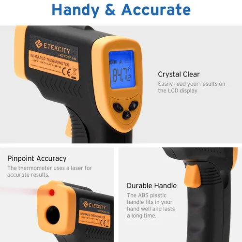 Miniatura 2 de Etekcity Termómetro infrarrojo 749 (no para humanos) Pistola de temperatura digital sin contacto Lasergrip con pantalla LCD retroiluminada, -58℉ a