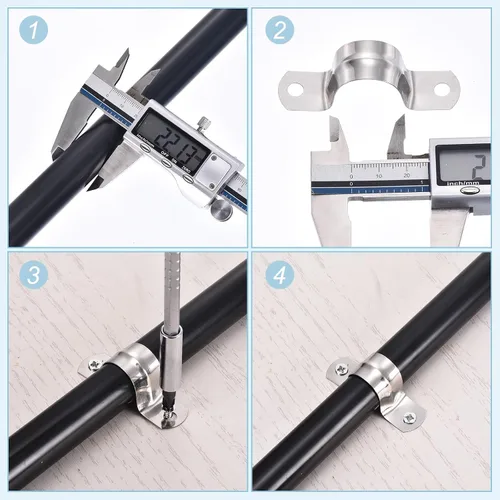 Miniatura 5 de uxcell 6 correas rígidas de tubo, 4.331 in (4.33 pulgadas) 201 de acero inoxidable 201 con 2 agujeros en forma de U, abrazaderas de tubo para fijar