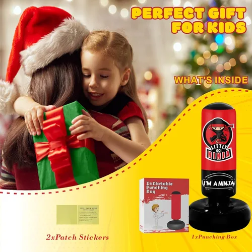 Miniatura 6 de Saco de boxeo para niños, bolsa de boxeo inflable estable de 67 pulgadas para edades de 5 a 12 años, juguete de entrenamiento de ninja karate