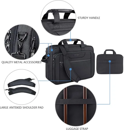 Miniatura 6 de KROSER - Bolso de hombro para laptop expandible, maletín para laptop hasta 17.3 pulgadas, repelente al agua, bolsa estilo bandolera para computadora