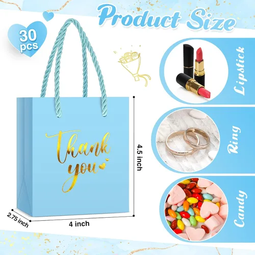 Miniatura 3 de Honoson 30 mini bolsas de regalo con asa de 4 x 2.75 x 4.5 pulgadas, pequeña bolsa de agradecimiento para boda, baby shower, cumpleaños, graduación