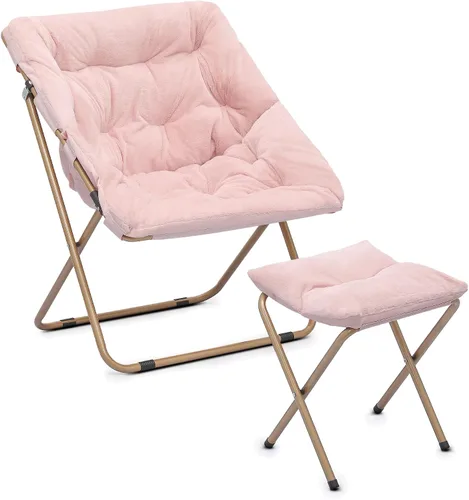 Miniatura 34 de Cómoda silla con platillo, silla de sala de estar, silla plegable acolchada suave de piel sintética, cómoda silla cuadrada de luna para sala
