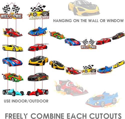 Miniatura 3 de Cartel de bienvenida para puerta de coche de carreras, decoración de fiesta de cumpleaños para fanáticos de carreras, suministros de baby shower