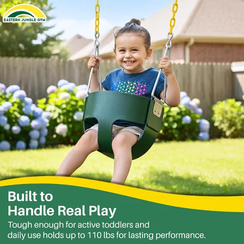 Miniatura 6 de Eastern Jungle Gym Asiento de columpio tipo cubeta para niños pequeños, cadenas cubiertas, ensamblado Verde