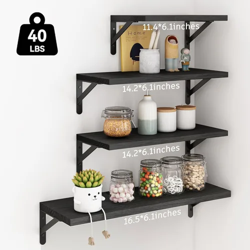 Miniatura 3 de YGEOMER Estantes flotantes para pared, estantes de pared negros de diferentes tamaños para sala de estar, baño, dormitorio, cocina, decoración