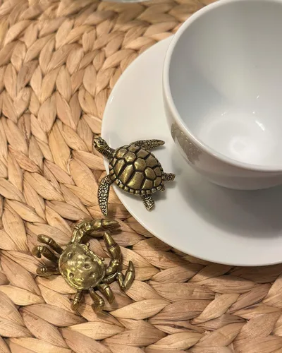 Miniatura 5 de Juego de 2 mini esculturas de tortuga y cangrejo: juego de figuras de latón antiguo, decoración de estantería zen hecha a mano Estatua