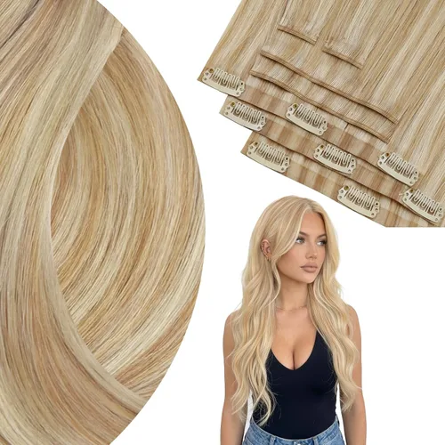 Miniatura 31 de Ve Sunny Extensiones de cabello clip-in de cabello humano real con reflejos, extensiones de cabello con clip para cabello corto, marrón oscuro