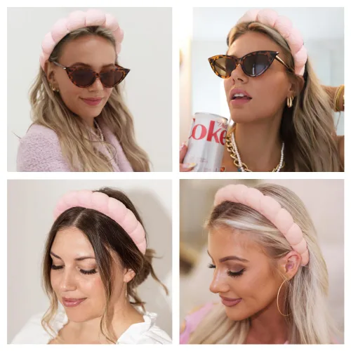 Miniatura 4 de AOENJIE Diademas de spa para lavar la cara o maquillaje, diademas de burbuja de esponja para el cuidado de la piel, diadema de tela de rizo