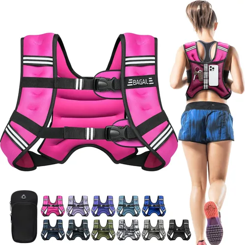 Miniatura 25 de BAGAIL Chaleco con peso de 5, 8, 10, 12, 15, 20, 25, 30 lbs, para caminar y perder peso, reflectante, con bolsa para teléfono, para mujeres y Negro