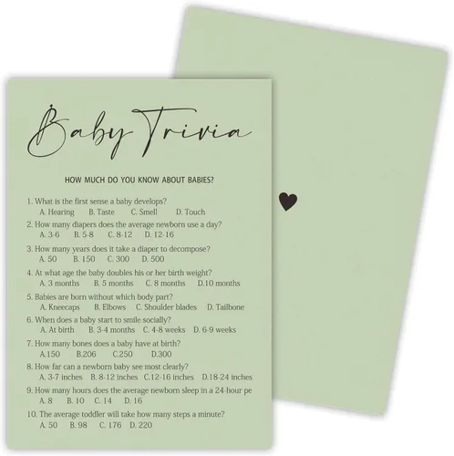 Miniatura 8 de 30 tarjetas de juego minimalistas verdes para baby shower con tarjeta de respuesta, juego de vientre de bebé o cerveza, juegos de baby shower