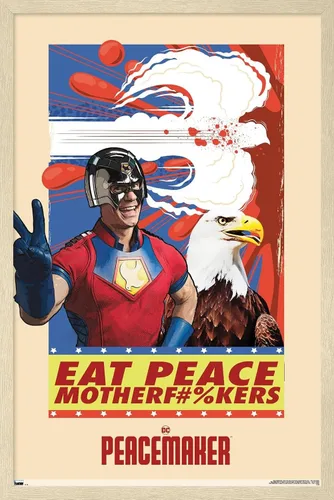 Miniatura 7 de DC Comics TV Peacemaker - Póster de pared Eat Peace, 22.4 pulgadas de largo x 14.7 pulgadas de ancho, versión enmarcada de madera de granero
