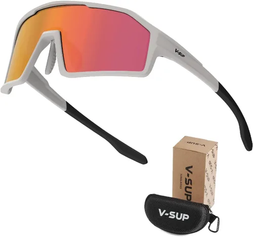 V-SUP Outdoor Lightweight Sport Sunglasses - UV400 for Biking, Baseball, Running, Cycling, Mountain Bicycle for Men & Women Marco gris cálido mate