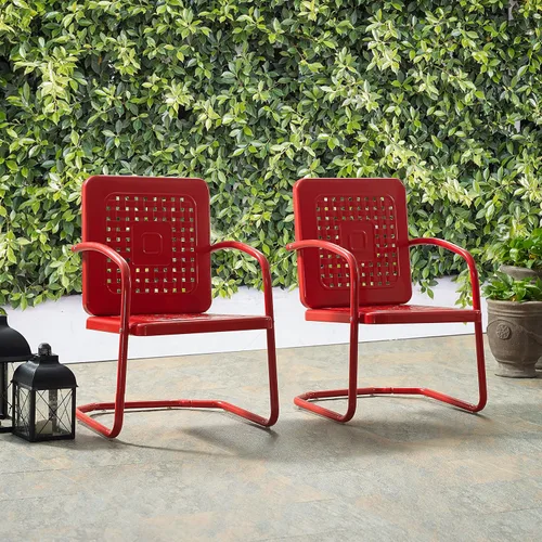Miniatura 5 de Crosley Furniture Bates - Juego de 2 sillas para exteriores, sillas de patio de metal retro para comedor, porche, terraza, balcón, color rojo