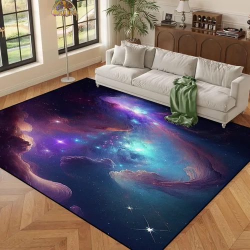 Miniatura 6 de Alfombra de Área Galaxia de 5' x 7', Dormitorio Sala de Estar para Niñas Niños Varones Alfombra Nebulosa Vórtex Tapetes Púrpura Azul Nube galaxy 1