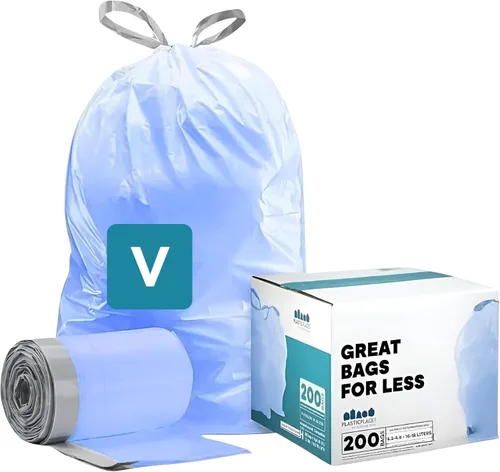 Plasticplace Bolsas de basura de ajuste personalizado, compatibles con simplehuman Code V (200 unidades) con cordón azul tintado 4.2-4.8 galones,