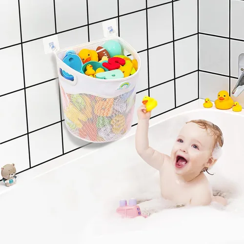 Miniatura 6 de Austion Soporte de malla para juguetes de baño, apertura amplia y gran capacidad, almacenamiento de juguetes para tina de baño para fácil acceso a