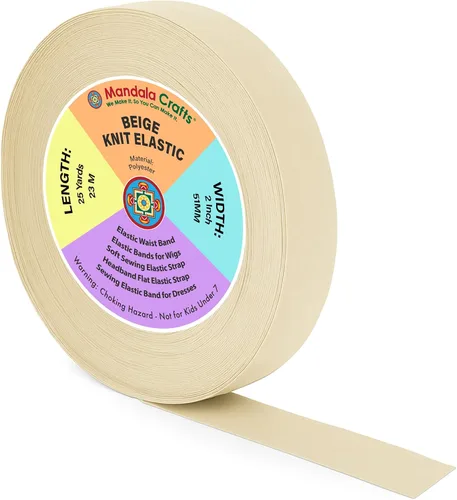 Miniatura 61 de Mandala Crafts Carrete de bandas elásticas anchas de 1/2 pulgada color beige para cinturas de pantalones, costura y manualidades DIY, 88 yardas
