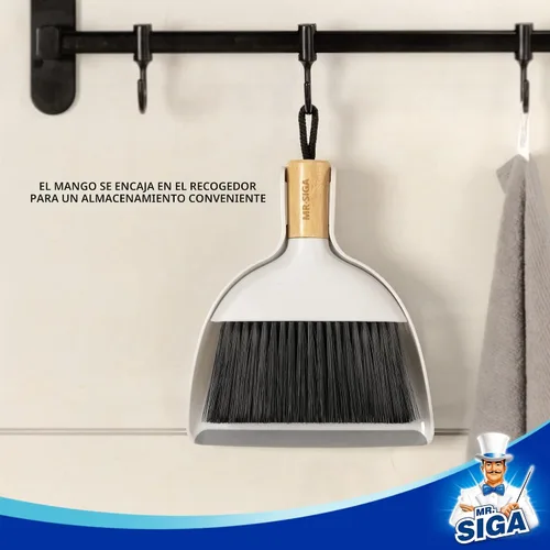 Miniatura 6 de MR.SIGA Juego de mini recogedor y cepillo, cepillo de limpieza portátil y recogedor combinado con mango de bambú, 1 juego Blanco