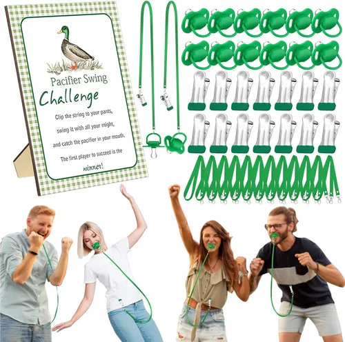Miniatura 17 de Geelin Juego de 12 juegos de chupete con columpio para baby shower, juegos divertidos de revelación de género, incluye 1 letrero de madera y 12