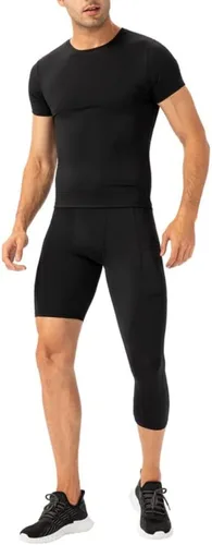 Miniatura 48 de Pantalones de compresión para hombre, mallas de compresión de una pierna para baloncesto, capri 3/4, leggings atléticos, capa base de secado fresco