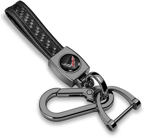 iPick Image Para Chevrolet Corvette C8 - Llavero con correa de fibra de carbono, color negro real, con licencia oficial