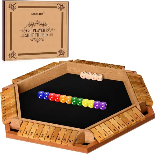 Nicecho Juego de dados Shut The Box para 2 a 6 jugadores, mesa de madera con 16 dados, juegos clásicos de mesa para niños y adultos, familia, aula,