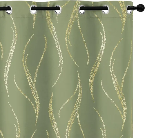 Miniatura 8 de Yakamok Cortinas opacas de 84 pulgadas de largo para sala de estar, con aislamiento térmico, patrón de líneas onduladas doradas, patrón de puntos